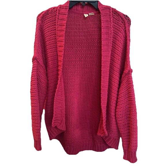 Anthropologie Moth Medium Pink Cardigan Open Front Chunky Knit Girly Bright - Picture 3 of 10